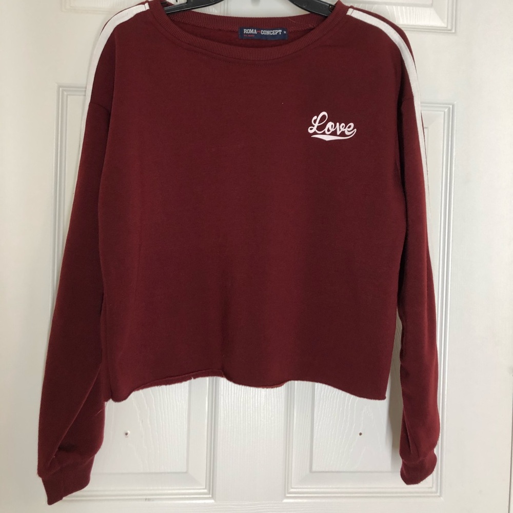 Cropped maroon “Love” sweater